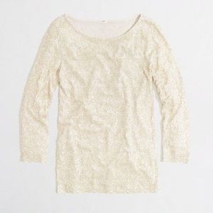 Factory Three-Quarter Sleeve Draped Sequin Tee